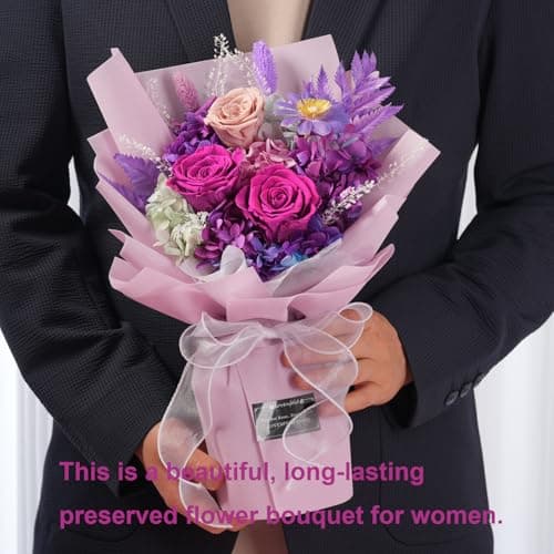 lovenfold Flowers for Delivery,Preserved Flowers Bouquets,Purple Rose Bouquets That Last 1-3 Years,Birthday Flowers Gifts for Women Mom Grandma Wife Friends