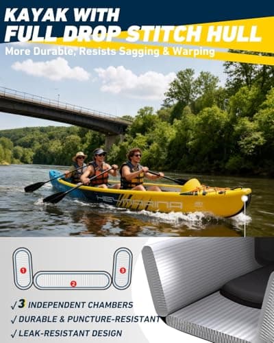 Inflatable Kayak Fishing Kayak for Adults Portable Touring Kayak Canoe with Wheeled Backpack, Seats, Pump and Paddles, Full Drop Stitch Construction