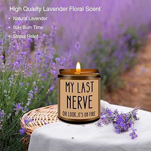 Homsolver Birthday Gifts for Women, Funny Friendship Gift for Best Friend - My Last Nerve Lavender Candle - Unique Birthday Gifts for Women, Her, Mom, BFF, Sister