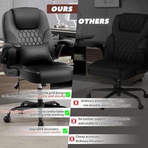 Executive Office Chair PU,Leather Office Chair with Wheels,360° Swivel Rolling Chair with Padded Arms,Ergonomic Computer Chair with Lumbar Support for Short People Use(Black)