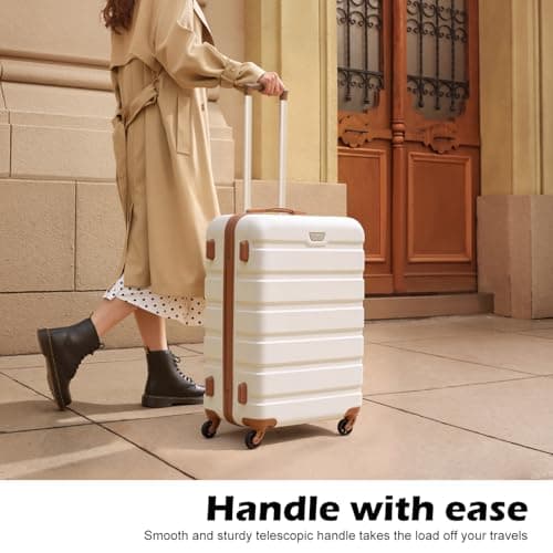 Coolife Luggage 3 Piece Set Suitcase Spinner Hardshell Lightweight TSA Lock (apricot white,20/24/28)