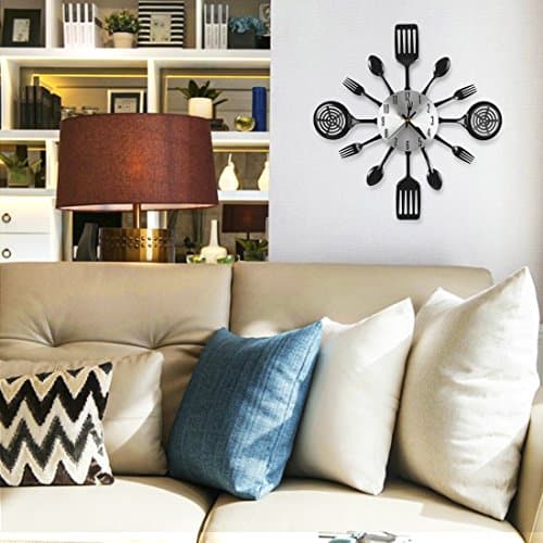 CIGERA 16 Inch Cutlery Kitchen Wall Clocks with Fork and Spoon Dial, Silent Clock Movement and Battery Operated, Great Wall Decor and Housewarming Gifts