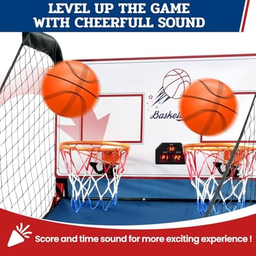 BAGAIL Basketball Arcade Game, Electronic Basketball Shooting Game with 8 Game Modes, Arcade Sounds, Foldable Frame, 4 Balls, Inflation Pump, Ideal Indoor Sport Games for All Players - Dual Shots
