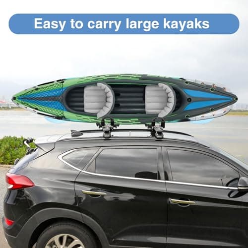 XGeek Kayak Roof Rack 4-in-1 Set of 2 for Kayak, Surfboard, Canoe and Ski Board Rooftop Mount Carrier Folding Adjustable Bilateral J-Style Rack on SUV, Car and Truck