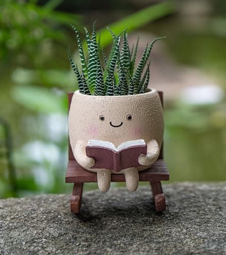 Rocking Chair Smiley Face Planter,Cute Plant Pots for Indoor Outdoor Plants,Succulent Pots with Drainage Hole,Unique Funny Flower Pot for Succulents,Plant Gifts for Mother's Day, Birthday, Christmas B0F59W5CR2