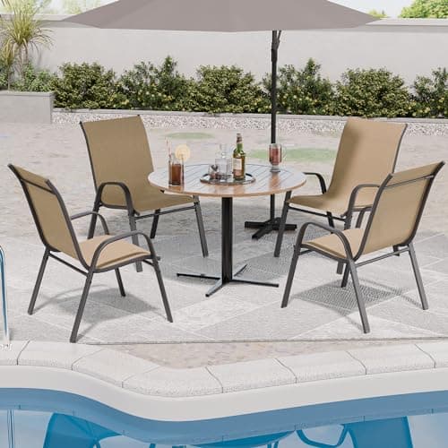 Patio Chairs Set of 4, Outdoor Dining Chairs Stackable for All Weather, Breathable Metal Modern Outside Furniture Chair for Pool Side, Garden, Backyard Deck, Brown