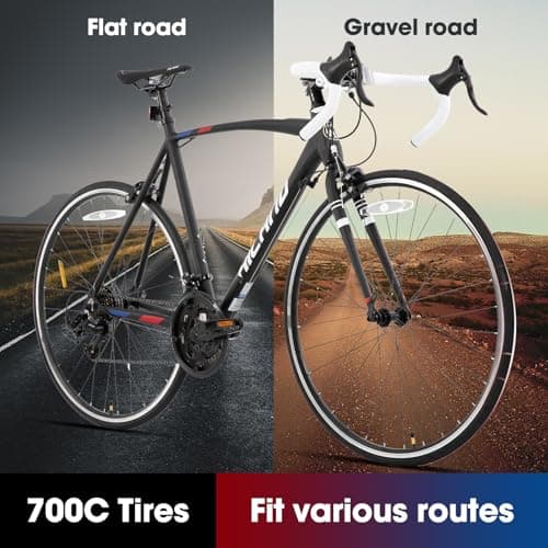 HILAND 700C Road Bike, 14 Speeds Sport Bike, Light Weight Aluminum Frame, Racing Bike for Men Women Adult Bicycle