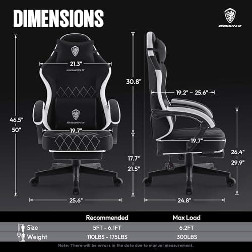 Dowinx Fabric Gaming Chair, Ergonomic Computer Chair with Footrest and Pocket Spring Cushion, Height Adjustable Video Gamer Chair with Lumbar Support for Adults, Black