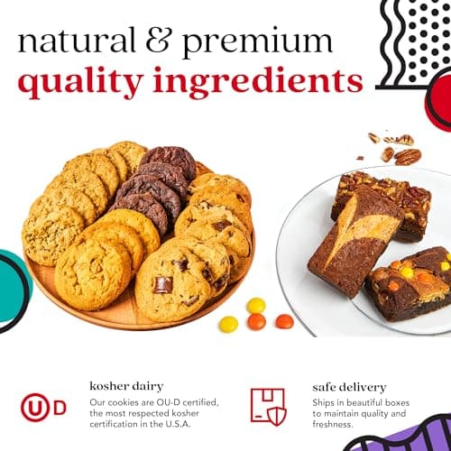 David’s Cookies Gourmet Assorted Cookies and Brownies Gift Basket - 12 x 1.5oz fresh baked cookies and 10 x 2oz individually wrapped brownies - Great for Sharing, Ideal Gift for All Special Occasions