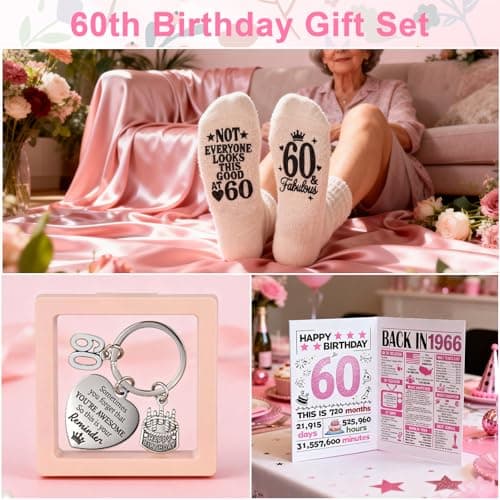 60th Birthday Gifts for Women, Vintage 1966 Birthdays Gift For Her, Cool 60 Year Old Birthday Gifts Set For Mom Wife Sister Friends Coworkers, Unique Gift Ideas With Tumbler Greeting Card Tote Bag B0H1LC1S74