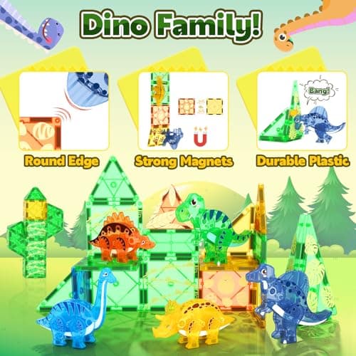 Coodoo Dinosaur Toys Magnetic Tiles 3D Movable Dinos for Kids 3-5 5-7 Toddler Outdoor Sensory Toys, STEM Educational Magnetic Blocks for 3+ Years Old Boys Girls Kids Toy
