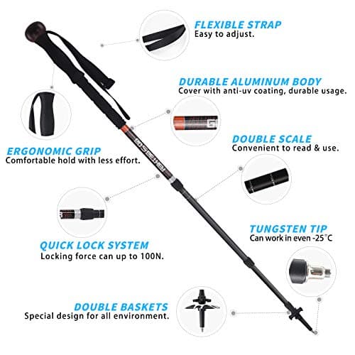 G2 GO2GETHRE Multipurpose Telescopic Trekking Poles - Strong Aircraft Alloy Walking Sticks for Hiking and Hunting,Quick Locks System (1pc)