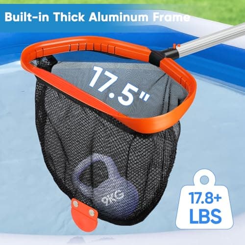 17.5" Pool Net, Pool Skimmer Net with Double-Layer Netting Bag, Aluminum Frame, Deep Nylon Net, Large Capacity Pool Cleaning Net, Leaf Skimmer Rake Net for Above Ground & In-ground Pools (No Pole)
