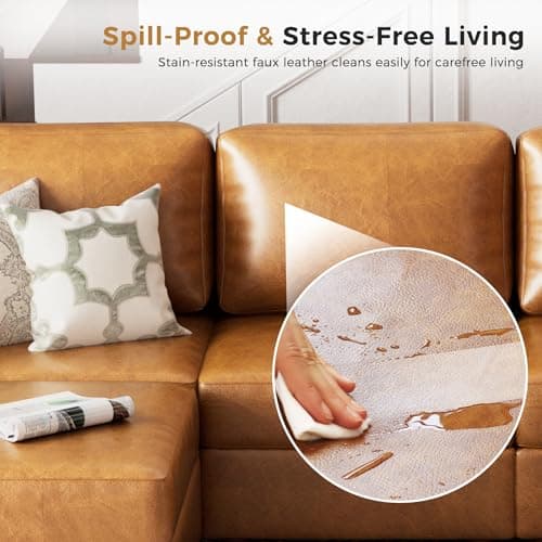 ABCASA Faux Leather Accent Chair with Ottoman,Upholstered Armchair with Storage,Extra-Deep-Seated Modular Single Sofa,Reading Chair with Footrest for Living Room Lounge Chair Brown