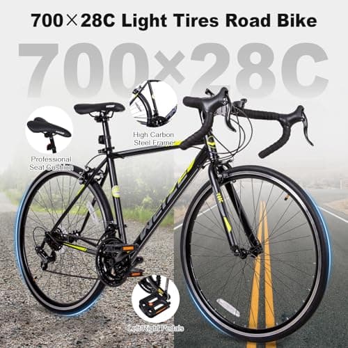 WEIZE Road Bike, 700C Wheel City Commuter Bicycle, 14 Speed Drop Bar, Racing Adult Bike with Caliper Brakes, High-Carbon Steel Hybrid Bikes, Urban Adult Bicycle for Men and Women