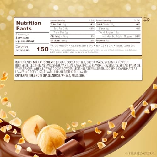 Individually wrapped hazelnut chocolate, gourmet chocolate candy for gifting a sweet treat or snacking Ferrero Rocher Chocolate, Hazelnut Milk Chocolates, 12 Ct, 5.3 oz B000WH2HCA
