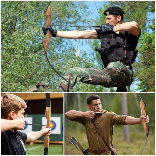 Black Hunter Recurve Bow and Arrow Set, GLURAK 60'' Wooden Takedown Recurve Bows Package, Archery Bow Kit for Target Practice and Hunting, Right Hand, 25-50 Lbs