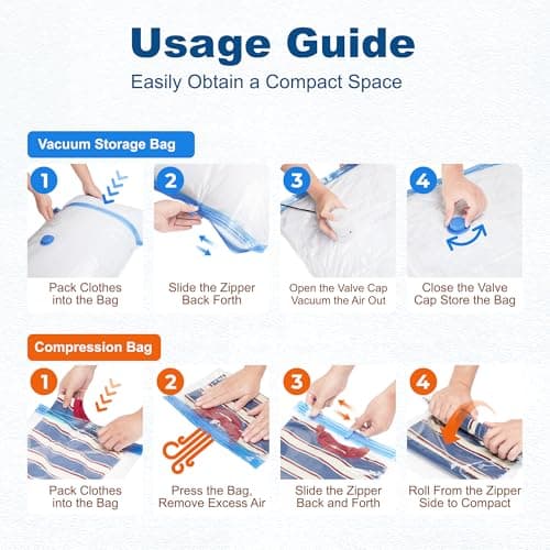 HOUSE DAY 30 Pack Vacuum Storage Bags with Electric Pump, 4 Sizes + 2 Roll-Up (5 Each), Space Saver Vacuum Seal Bags for Clothing, Bedding, Pillows, Travel – Airtight Seal, Reusable & Durable