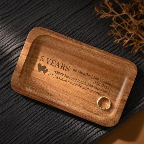 5th Anniversary Wedding Gifts for Wife, Husband – Handmade Acacia Wood Jewelry Tray, the Best Gift to Celebrate Five Years of Love.