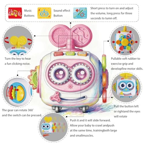 Montessori 6-in-1 Activity Cube, Lights & Sounds, Wheels for Tummy Time & Crawling Training, Birthday Gifts MoraBaby Toys for 1+ Year Old Girl, Musical Busy Cube for Toddlers 1-3 B0FVG81T31