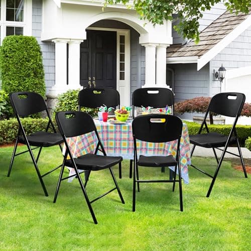 6 Pack Folding Chair, 600 lb Weight Capacity,Indoor/Outdoor Heavy Duty Foldable Chairs for Restaurants, Kitchens, Picnics, Races, Parties & Weddings. (6, Black)