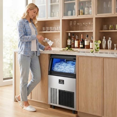 Coolake Commercial Ice Maker Machine, 200Lbs/Day Under Counter Ice Maker with 55 Lbs Storage, Stainless Steel Freestanding Built-in Outdoor Ice Machine with Water Filter for Home Bar Cafe Garage
