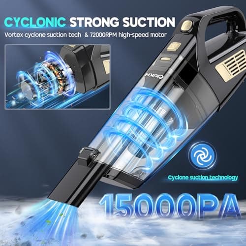 CKIKH Handheld Vacuum Cordless, 15000PA Strong Suction Hand Held Car Vacuum Cleaner Portable with Multi-Nozzles & Washable Filter, Lightweight Dust Busters Rechargeable for Home, Car, Office, Pets