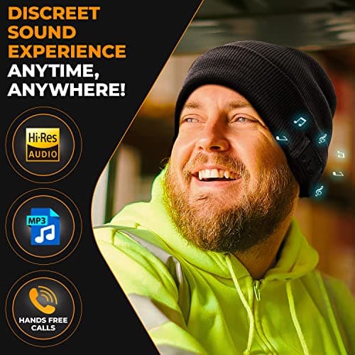 Foxelli Bluetooth Beanie Hat – 15-Hour Battery, Built-in Mic, Fully Washable, Perfect Tech Gift for Men & Women B08T6QBZC2