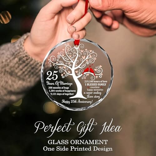 25th Wedding Anniversary Glass Ornament – Silver Wedding for Parents, Couple, Wife, or Husband – Unique 25 Years Marriage Christmas Decoration Keepsake