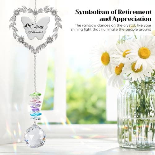 Retirement Party Decoration Hanging Ornament, Personalized Heart-Shaped Retired Farewell Gifts for Coworkers, Men, Friends Retirement Gift for Woman, Happy Retirement Crystal Suncatcher with Card B0DMD46SD7