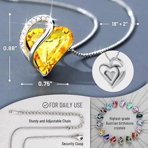 Leafael Gift Necklaces for Women, Infinity Love Birthstone Heart Crystal Pendant, Birthday Anniversary Jewelry for Wife, Mom, and Her, Silver Plated, 18" + 2" Adjustable Chain B07Z6PM69G