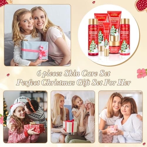 Christmas Gifts 6 Pcs Skin Care Set Pomegranate Moisturize Soothe Hydrate Gifts for Teenage Girls Stocking Stuffers Christmas Gifts for Women-Cleanser,Toner,Lotion,Face Cream,Eye Cream,Sleep Mask