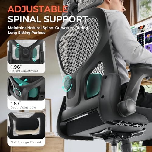 Office Chair,Ergonomic Office Desk Chair with 2D Adjustable Lumbar Support,3D Headrest,2D Arms,330LBS High Back Mesh Computer Home Office Chairs Rolling Tilting Swivel Executive Chairs Black