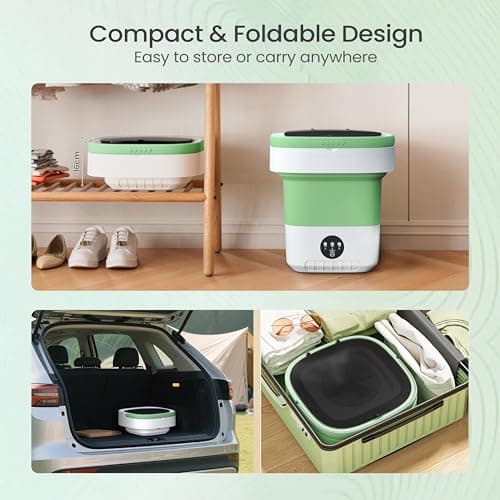 Portable Washing Machine - 16L Mini Foldable Washer with Spin Basket, Deep Cleaning for Small Clothes & 3 Cleaning Modes, Collapsible Laundry for Apartment, Dorm, Hotel, RV and Travel (Green)