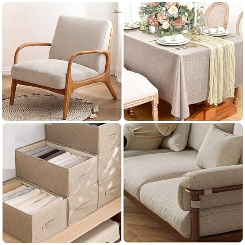 OTOEZ Faux Linen Fabric by The Yard, 58" W 1mm Thicken Upholstery Fabric Durable Faux Linen Type Cloth Upholstery Material for Sofa, Chair, Seat Repair & DIY Projects (Light Coffee, 1 Yard 58x36 Inch)