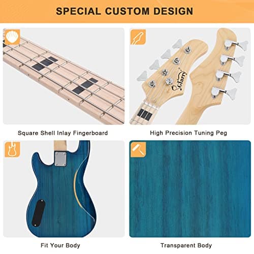 GLARRY GP Series Full Size Electric Bass Guitar 4 String Beginner Kit Canadian Maple Fingerboard with Cable, Strap, Bag and Accessories(Blue)