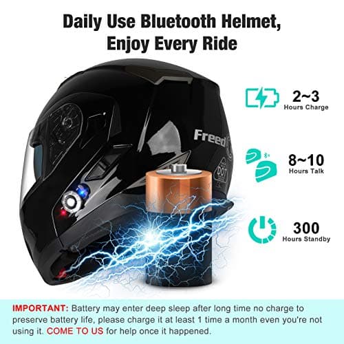 FreedConn BM2-S Bluetooth Motorcycle Helmet, Flip-Up Modular Motorbike Helmet, 500M Connectivity for 2-3 Riders, Voice Dial, Hands-Free Call, MP3, FM, DOT Certified (Medium, Gloss Black)