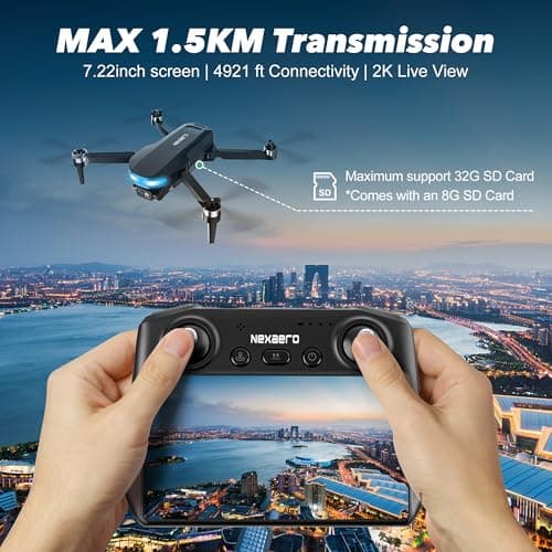 GPS Drone with EIS 2K Camera for Adults, 7.22 inch Screen on Remote Controller,FPV RC Drones with Al Track&Night Shot with Professional GPS,Auto Return Follow Me for Beginner,Long Range Transmission, 2 Batteries 64min Flight Time,Handbag Under 249g