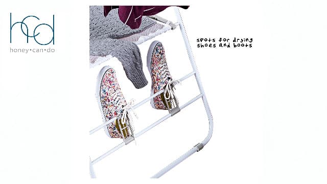 Honey-Can-Do Heavy-Duty Foldable Laundry Drying Rack – Portable Shoes & Clothes Rack for Indoor & Outdoor Use, Space-Saving Design, Easy to Fold Gullwing Design, Sturdy Metal, 50lb. Capacity, White