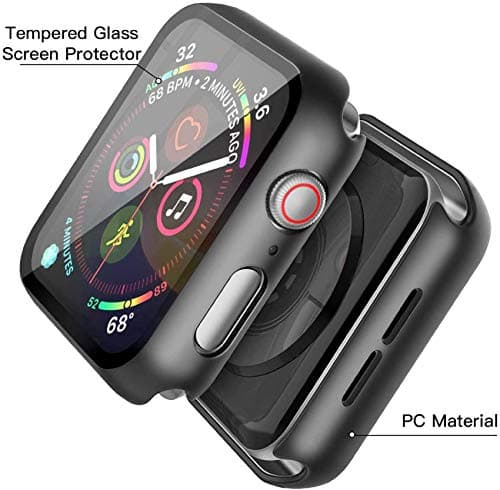 Misxi 2 Pack Hard PC Case with Tempered Glass Screen Protector Compatible with Apple Watch SE 3 (2025) SE 2 SE Series 6 Series 5 Series 4 44mm, Black