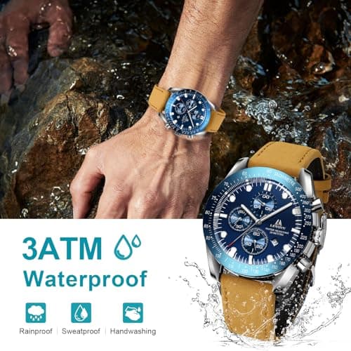 LN LENQIN Mens Watches Leather Watch Analog Quartz Watch for Men Luminous Luxury Fashion Business Casual 30M Waterproof Men's Wrist Watches with Date