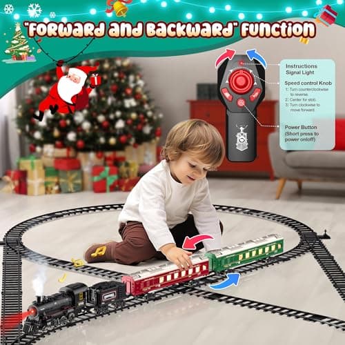 Hot Bee Train Set, Remote Control Train Toys with Luxury Track & Glowing Passenger Carriages, Metal Christmas Tree Train with Smoke, Light and Sound, Toy Train Set for 3 4 5 6 7+ Years Old Boys Gifts