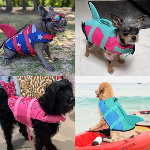 Malier Dog Life Jacket, High Buoyancy Shark Swimsuit, Ripstop American Flag, Medium, Red & Dark Blue