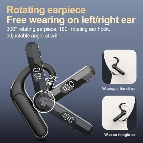 Handsfree Bluetooth Earpiece for Cell Phone Hands Free Single Ear Truckers Drivers Headset with Noise Cancelling Mic Open Ear Piece IPX6 Waterproof Earphone for Driving Work Office Business Calls