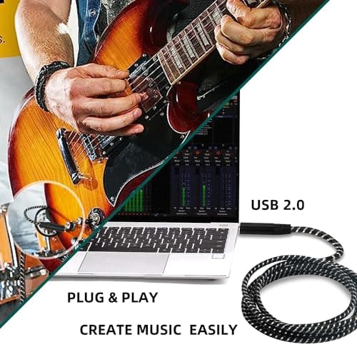 NCGGY USB Guitar Cable, Guitar 1/4 Inch TS Male to Computer USB Interface Cable Adapter for Instruments Recording Singing,Premium Nylon Braided Guitar Cord，Length 6.6FT