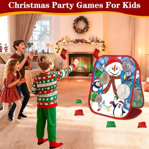 Christmas Party Games for Kids Adults, Bean Bag Toss Game Toys Double-Sided Foldable Cornhole Board with 8 Score Hole Christmas Theme Family Party Supplies Gifts for Carnival Yard Indoor Outdoor