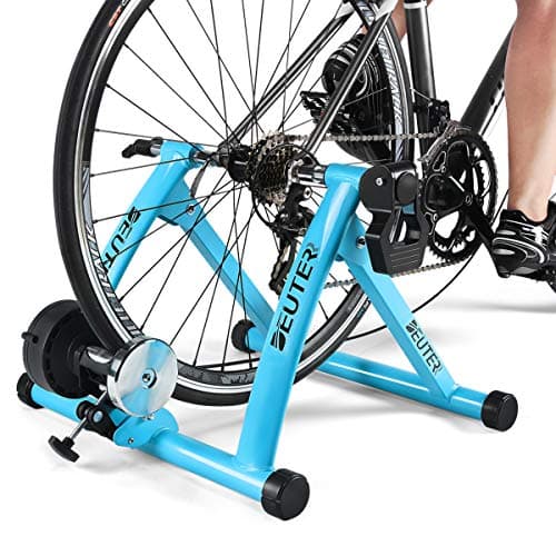 Bike Trainer, Magnetic Bicycle Stationary Stand for Indoor Exercise Riding, 26-29" & 700C Wheels, Quick Release Skewer & Front Wheel Riser Block Included