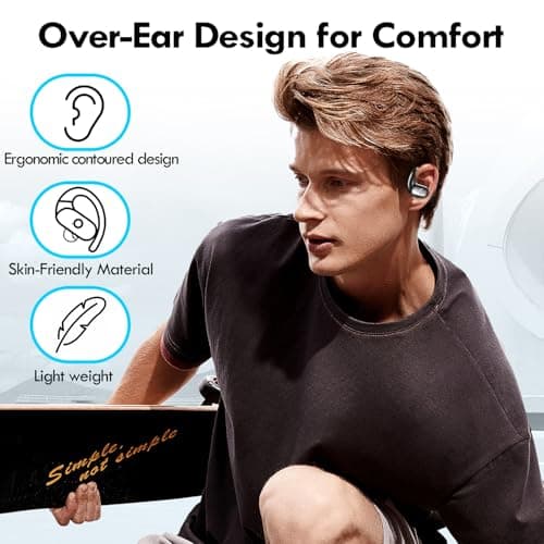 kurdene Wireless Earbuds Bluetooth Headphones Sport,Over Ear Buds with Deep Bass Sound,60Hrs Playtime Earphones Redesigned Comfort Fit with Earhooks for Running,Meeting,Workout-Black