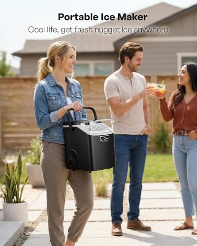 ICYGLEE Nugget Ice Maker Countertop with Handle, Ready in 4 Mins, Max 40lbs/24H, Chewable Ice, Self-Cleaning, Portable Sonic Ice Maker with Basket and Scoop, for Home/Party/RV/Camping (Black)