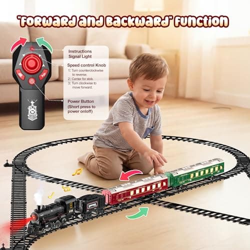 Hot Bee Train Set, Remote Control Train Toys with Luxury Track & Glowing Passenger Carriages, Metal Christmas Tree Train with Smoke, Light and Sound, Toy Train Set for 3 4 5 6 7+ Years Old Boys Gifts